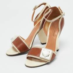 Dolce & Gabbana Brown/Cream Leather Vintage Ankle Strap Sandals Size 37.5