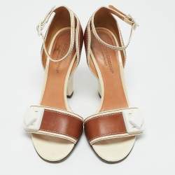 Dolce & Gabbana Brown/Cream Leather Vintage Ankle Strap Sandals Size 37.5