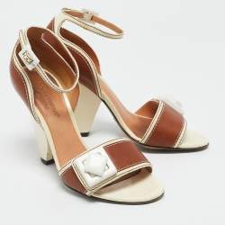 Dolce & Gabbana Brown/Cream Leather Vintage Ankle Strap Sandals Size 37.5