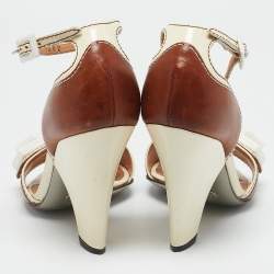 Dolce & Gabbana Brown/Cream Leather Vintage Ankle Strap Sandals Size 37.5