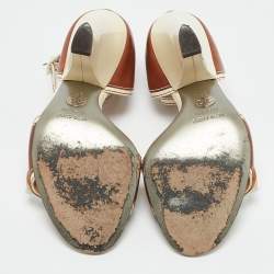 Dolce & Gabbana Brown/Cream Leather Vintage Ankle Strap Sandals Size 37.5