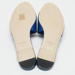 Pre Owned Dolce & Gabbana Blue Patent Leather DG Bianca Flat Slide Sandals Size 39
