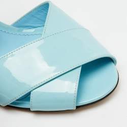 Pre Owned Dolce & Gabbana Light Blue Patent Leather Crystal Embellished Heel Ankle Strap Sandals Size 38.5