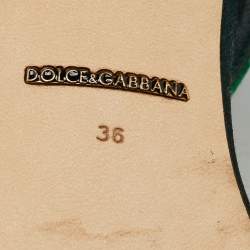 Dolce & Gabbana Green Mink Fur and Satin Banana Leaf T-Strap Sandals Size 36