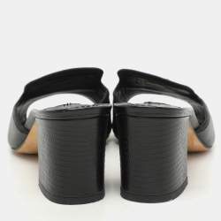 Dolce & Gabbana Black Lizard Embossed Leather Slide Sandals Size 36