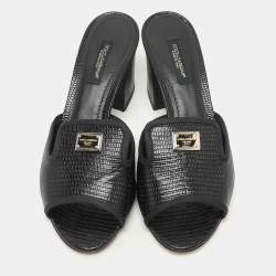 Dolce & Gabbana Black Lizard Embossed Leather Slide Sandals Size 36