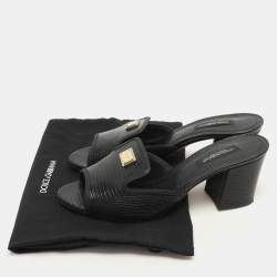 Dolce & Gabbana Black Lizard Embossed Leather Slide Sandals Size 36
