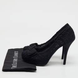 Pre Owned Dolce & Gabbana Black Crochet Lace Bow Platform Pumps Size 40