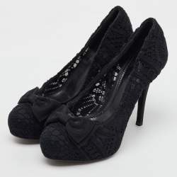 Pre Owned Dolce & Gabbana Black Crochet Lace Bow Platform Pumps Size 40