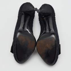 Pre Owned Dolce & Gabbana Black Crochet Lace Bow Platform Pumps Size 40