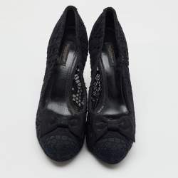 Pre Owned Dolce & Gabbana Black Crochet Lace Bow Platform Pumps Size 40