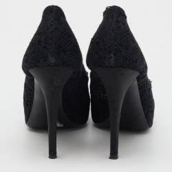 Pre Owned Dolce & Gabbana Black Crochet Lace Bow Platform Pumps Size 40