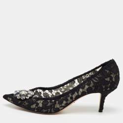 Dolce & Gabbana Black Lace Bellucci Crystal Embellished Pumps Size 41.5
