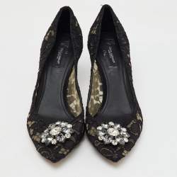 Dolce & Gabbana Black Lace Bellucci Crystal Embellished Pumps Size 41.5