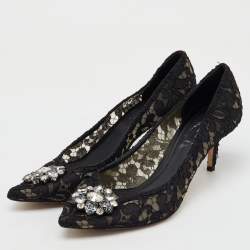 Dolce & Gabbana Black Lace Bellucci Crystal Embellished Pumps Size 41.5