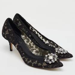 Dolce & Gabbana Black Lace Bellucci Crystal Embellished Pumps Size 41.5
