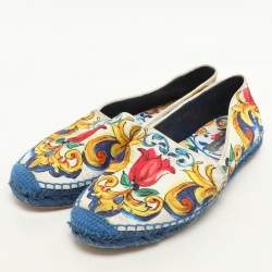 Dolce & Gabbana Multicolor Majolica Print Canvas Slip On Espadrilles Size 38