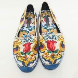 Dolce & Gabbana Multicolor Majolica Print Canvas Slip On Espadrilles Size 38