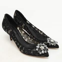 Pre Owned Dolce & Gabbana Black Lace Bellucci Pumps Size 38.5