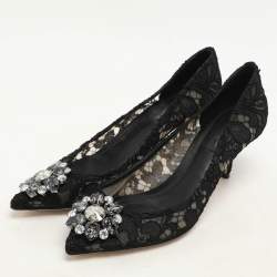 Pre Owned Dolce & Gabbana Black Lace Bellucci Pumps Size 38.5