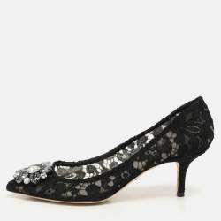 Pre Owned Dolce & Gabbana Black Lace Bellucci Pumps Size 38.5