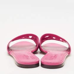 Pre Owned Dolce & Gabbana Pink Leather DG Logo Flat Slides Size 41