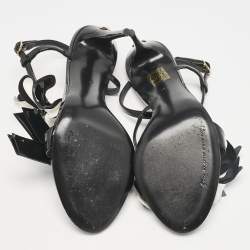 Dolce & Gabbana Black/White Patent Flower Slingback Sandals Size 37