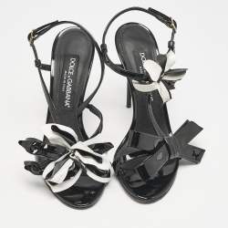 Dolce & Gabbana Black/White Patent Flower Slingback Sandals Size 37