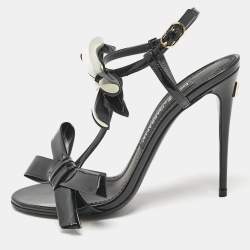 Dolce & Gabbana Black/White Patent Flower Slingback Sandals Size 37