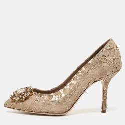 Pre Owned Dolce & Gabbana Beige Lace Bellucci Pumps Size 38