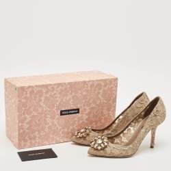 Pre Owned Dolce & Gabbana Beige Lace Bellucci Pumps Size 38
