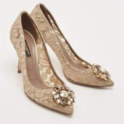 Pre Owned Dolce & Gabbana Beige Lace Bellucci Pumps Size 38