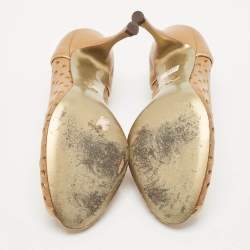 Dolce & Gabbana Gold/Brown Cutout Leather Bow Peep Toe Pumps Size 37