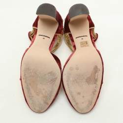 Pre Owned Dolce & Gabbana Red Leather and Velvet Embellished Ankle Strap Pumps Size 39