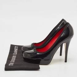 Pre Owned Dolce & Gabbana Black Patent Leather Bow Platform Pumps Size 40