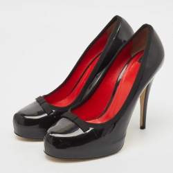 Pre Owned Dolce & Gabbana Black Patent Leather Bow Platform Pumps Size 40