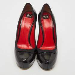 Pre Owned Dolce & Gabbana Black Patent Leather Bow Platform Pumps Size 40
