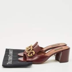 Dolce & Gabbana Burgundy Leather DG Logo  Slide Sandals Size 41