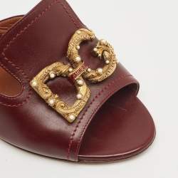Dolce & Gabbana Burgundy Leather DG Logo  Slide Sandals Size 41