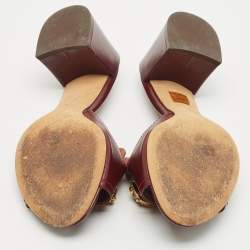 Dolce & Gabbana Burgundy Leather DG Logo  Slide Sandals Size 41