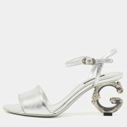 Dolce & Gabbana Silver Leather Keira DG Baroque Sandals Size 38