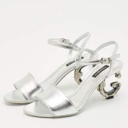 Dolce & Gabbana Silver Leather Keira DG Baroque Sandals Size 38