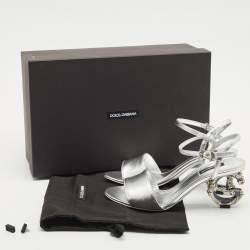 Dolce & Gabbana Silver Leather Keira DG Baroque Sandals Size 38
