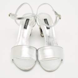 Dolce & Gabbana Silver Leather Keira DG Baroque Sandals Size 38