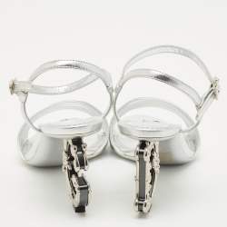 Dolce & Gabbana Silver Leather Keira DG Baroque Sandals Size 38