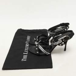 Dolce & Gabbana Black Satin Crystal and Studs Embellished Ankle Strap Sandals Size 40
