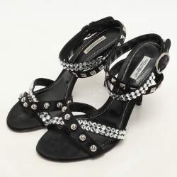 Dolce & Gabbana Black Satin Crystal and Studs Embellished Ankle Strap Sandals Size 40