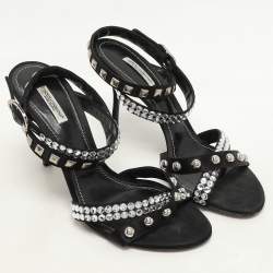 Dolce & Gabbana Black Satin Crystal and Studs Embellished Ankle Strap Sandals Size 40