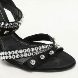 Dolce & Gabbana Black Satin Crystal and Studs Embellished Ankle Strap Sandals Size 40