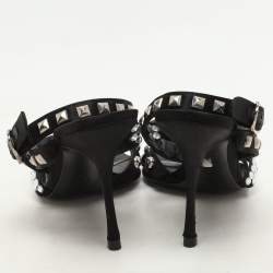 Dolce & Gabbana Black Satin Crystal and Studs Embellished Ankle Strap Sandals Size 40